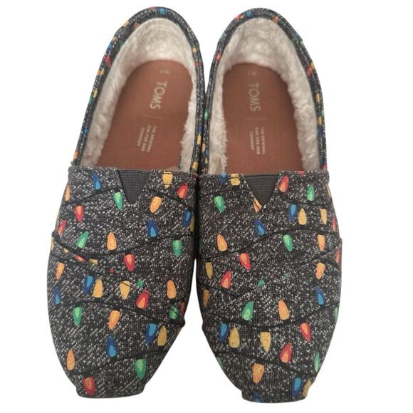 TOMS Glow in Dark Tree Lights W 7 Charcoal Slip-on Shoes Faux Shearling lining - Picture 1 of 10